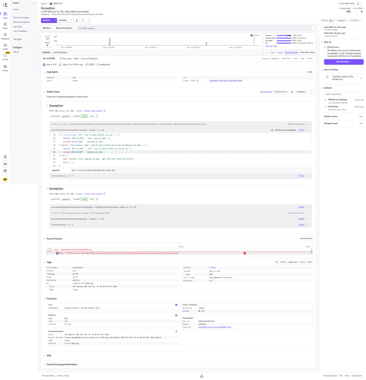 Sentry error dashboard